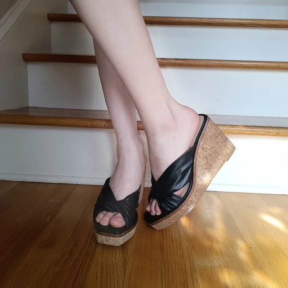NEW Black Wedge Sandals - Picture 3 of 7
